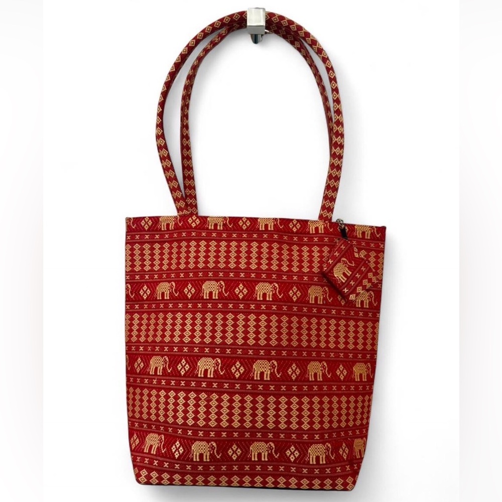 Woven Elephant Motif Tote Bag